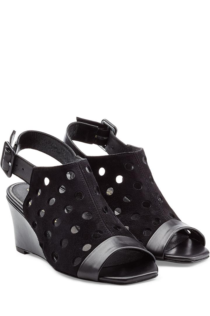 Robert Clergerie Robert Clergerie Perforated Suede Wedge Heels - Black