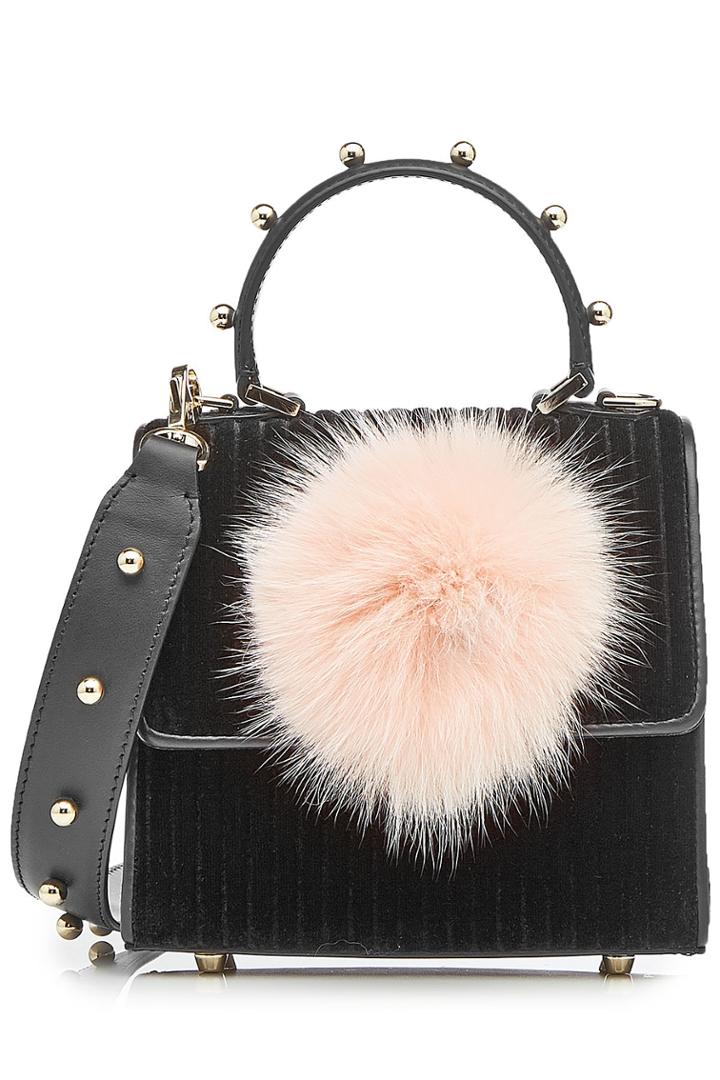 Les Petits Jouers Les Petits Jouers Velvet Shoulder Bag With Leather And Fox Fur