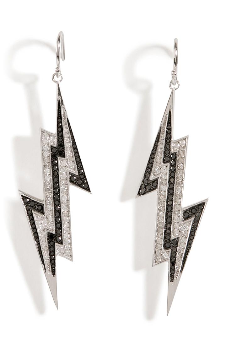 Lynn Ban Lynn Ban Sterling Silver Lightening Bolt Earrings With Diamonds