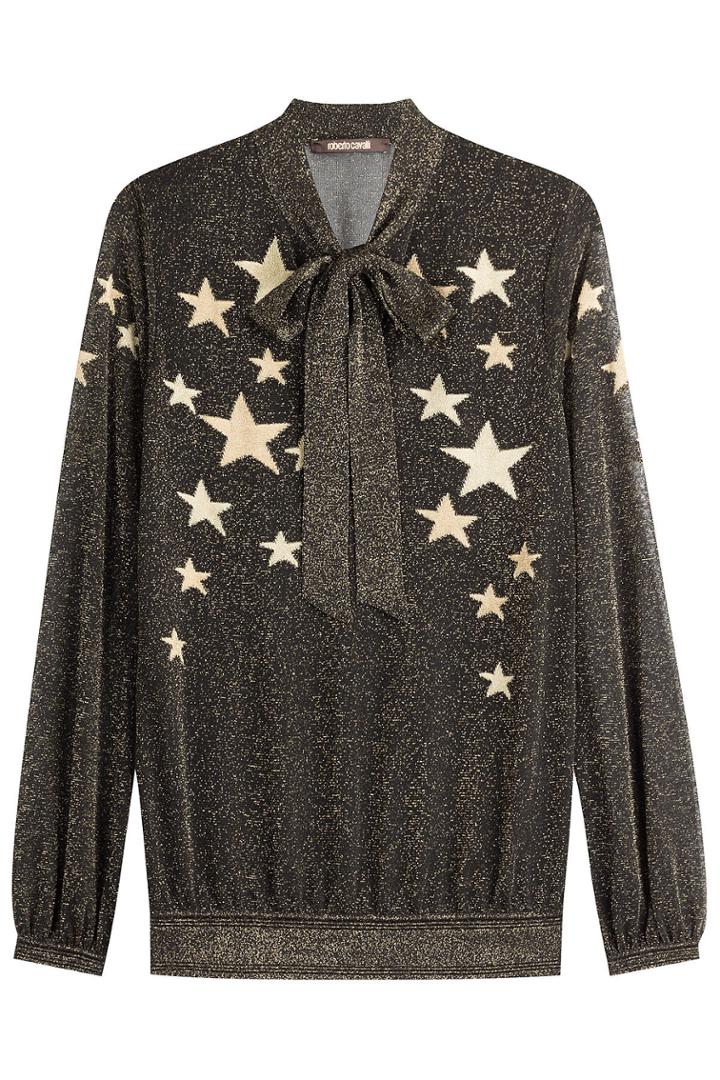 Roberto Cavalli Roberto Cavalli Star Printed Lurex Blouse - Black