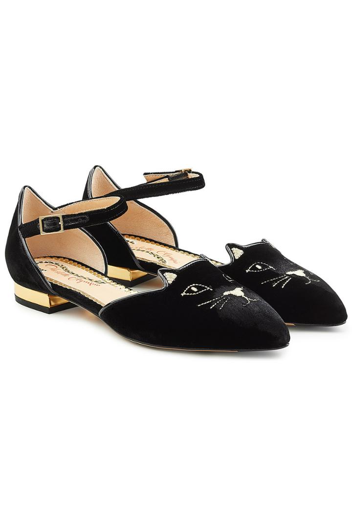 Charlotte Olympia Charlotte Olympia Mid Century Kitty D'orsay Velvet Sandals