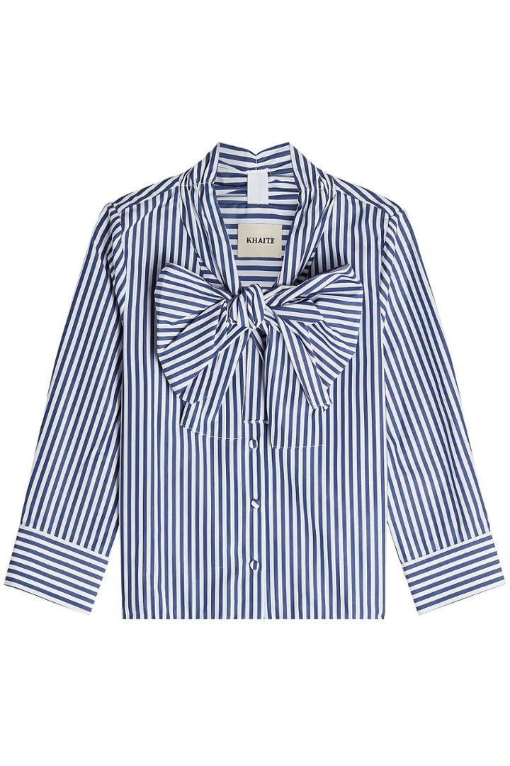Khaite Khaite Natalie Striped Cotton Top With Bow