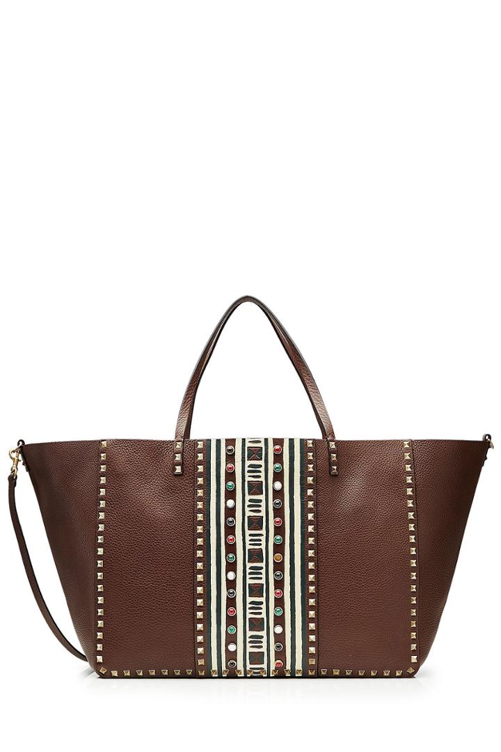 Valentino Valentino Embellished Rockstud Tote - Brown