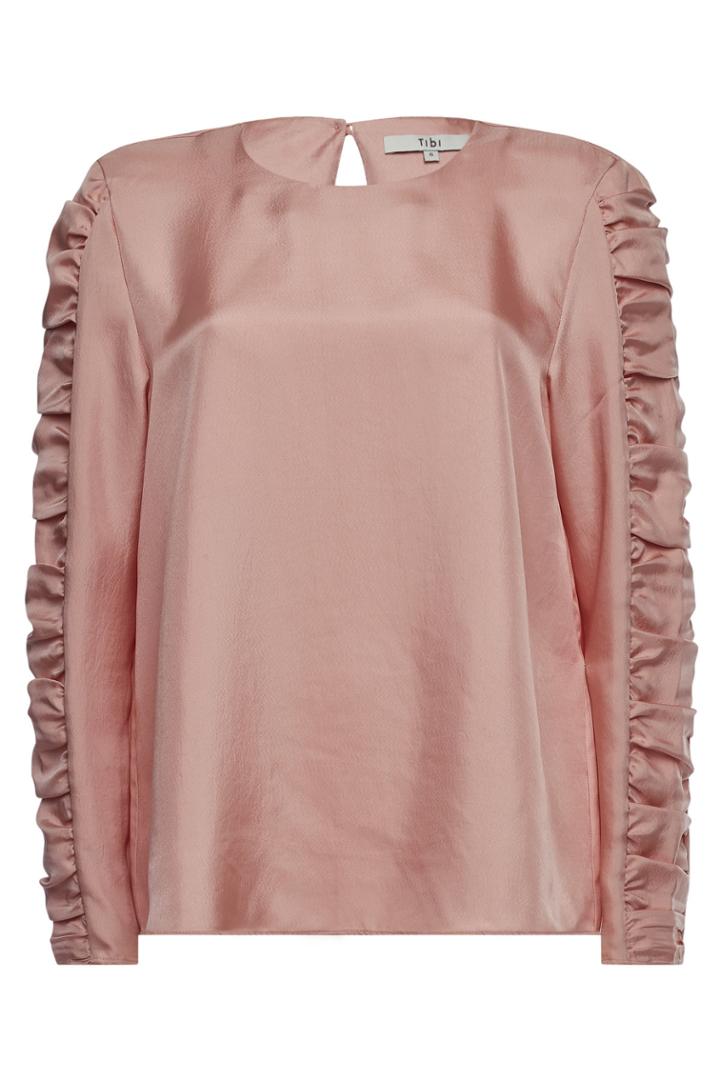 Tibi Tibi Satin Top With Gathered Sleeves