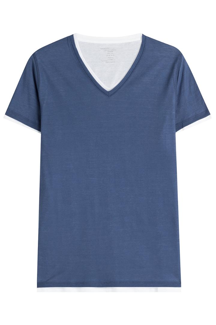 Majestic Majestic Layered Cotton T-shirt With V-neckline - Blue