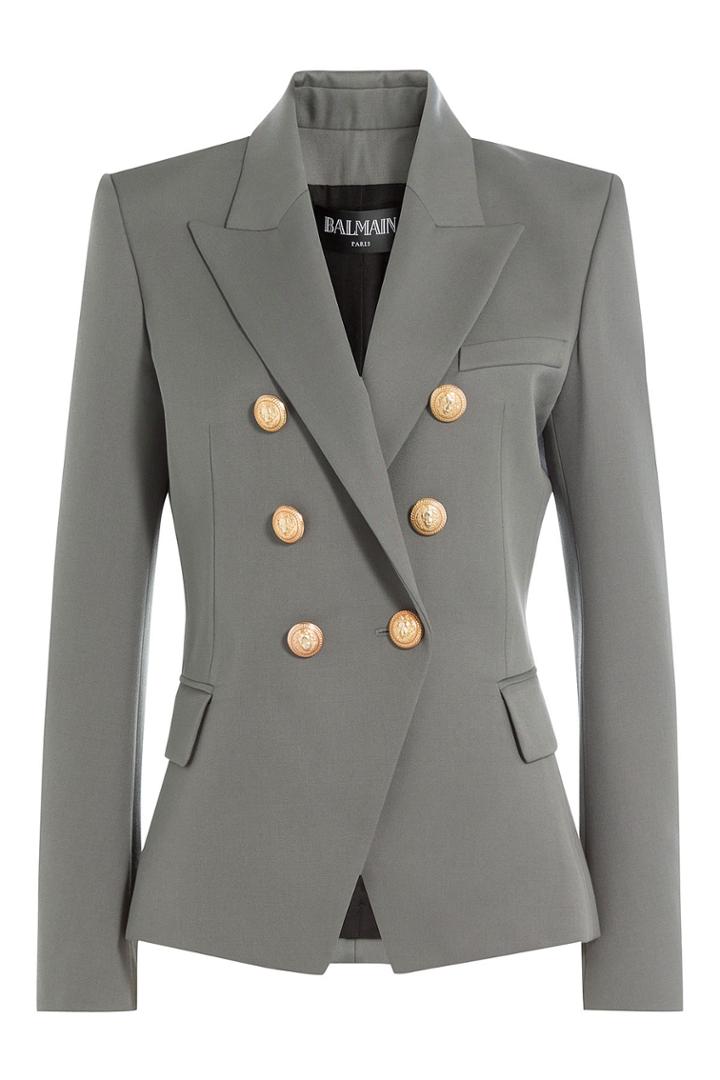 Balmain Balmain Wool Blazer With Embossed Buttons - Grey