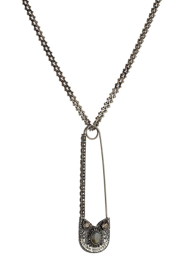 Alexander Mcqueen Alexander Mcqueen Encrusted Safety Pin Necklace