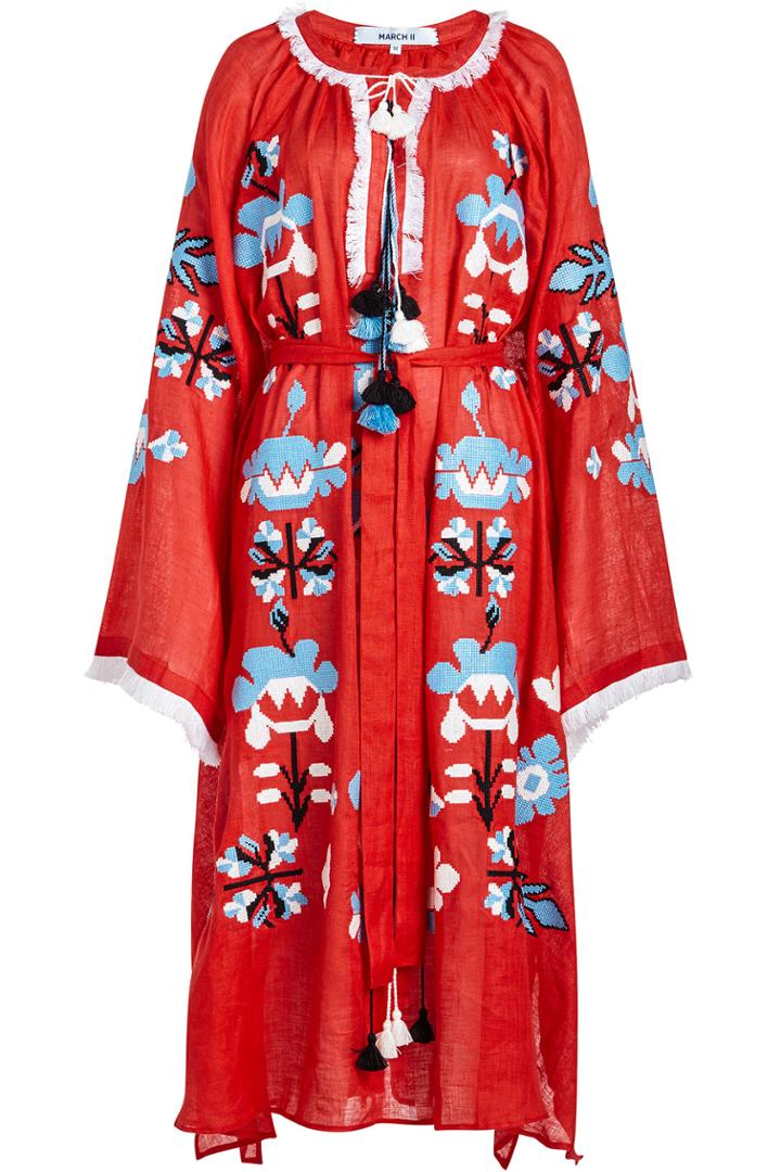 March11 March11 Astrid Embroidered Linen Maxi Dress