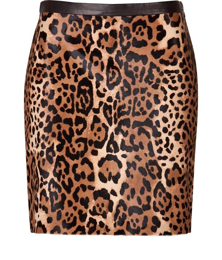 Ralph Lauren Black Label Leather Leopard Print Skirt