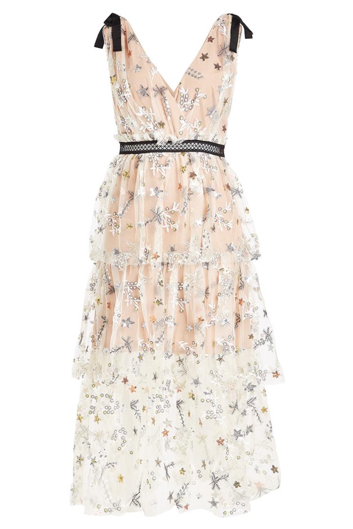 Self-portrait Self-portrait Embroidered Mesh Tiered Dress