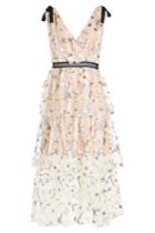 Self-portrait Self-portrait Embroidered Mesh Tiered Dress