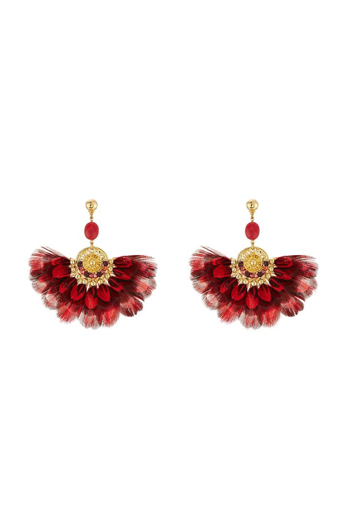 Gas Bijoux Gas Bijoux 24kt Gold Plated Earrings With Feathers - Red