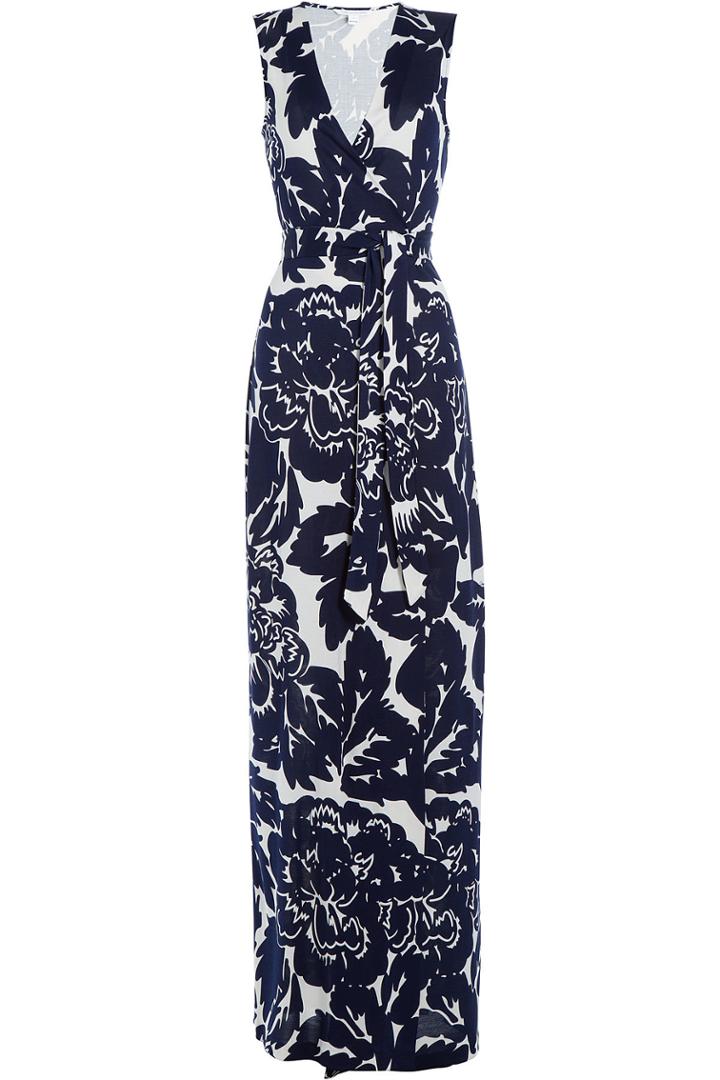 Diane Von Furstenberg Diane Von Furstenberg Printed Silk Wrap Maxi-dress - Blue