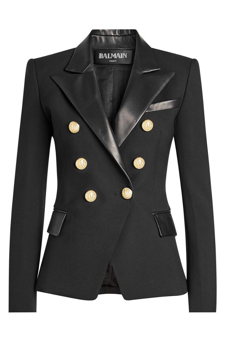 Balmain Balmain Wool Blazer With Leather Trims And Embossed Buttons