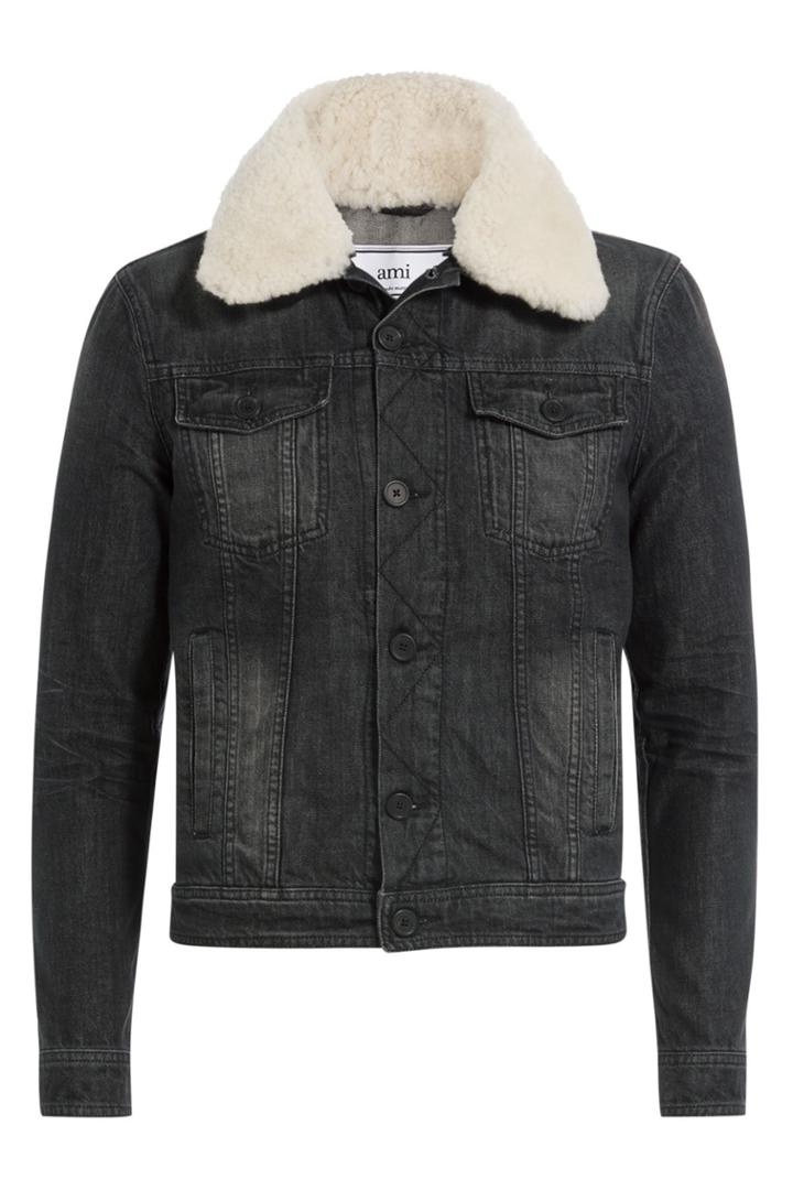 Ami Ami Denim Jacket With Detachable Textured Collar - Black