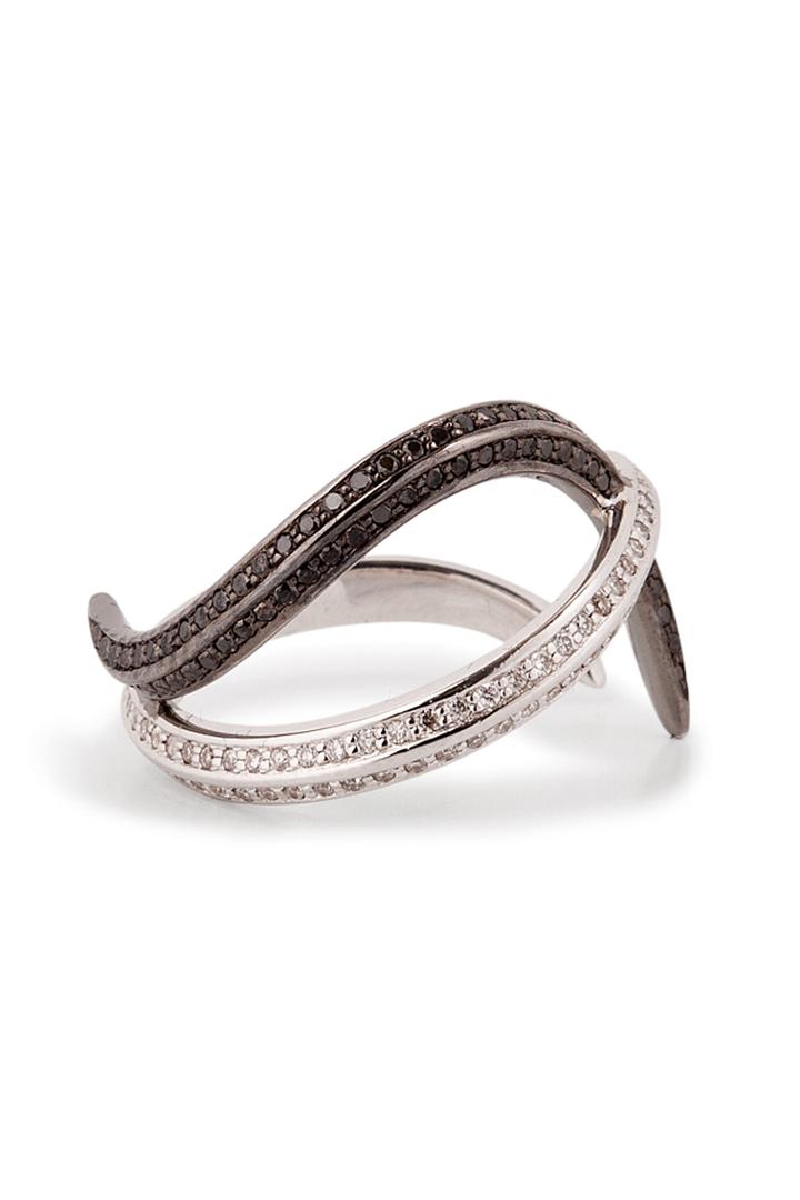 Nikos Koulis Nikos Koulis 18kt Gold Thumb Ring With Black And White Diamonds - Silver