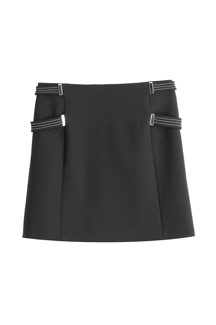 Mugler Mugler Wool Skirt With Belted Sides - Black