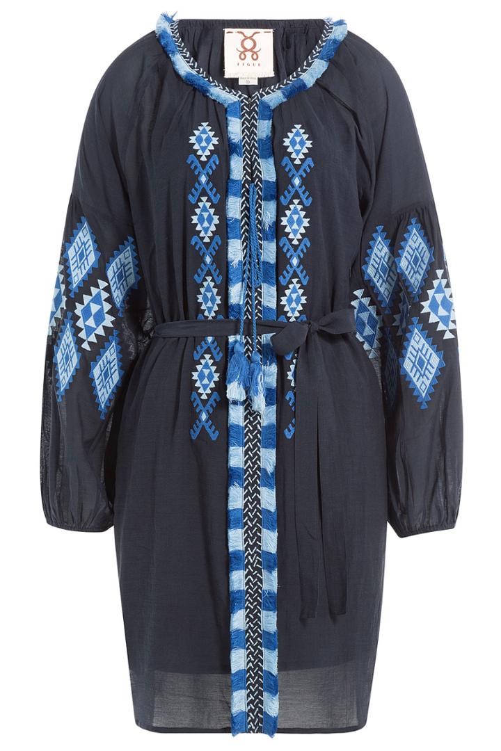Figue Figue Tula Embroidered Cotton Blend Tunic - Blue