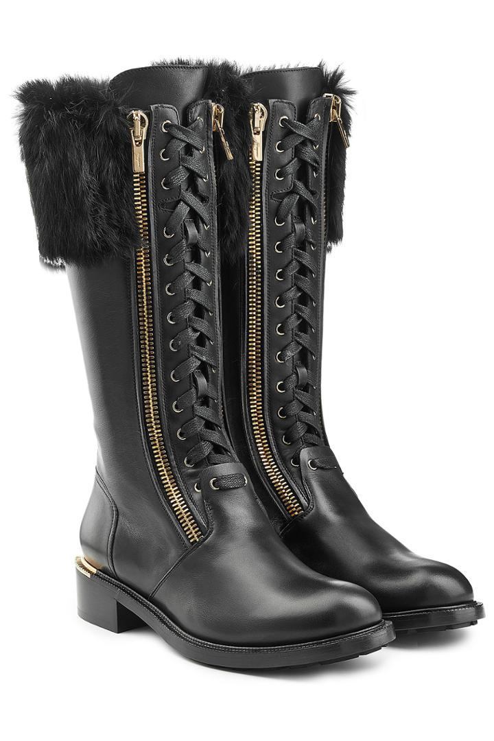 Salvatore Ferragamo Salvatore Ferragamo Leather Boots With Rabbit Fur - Black