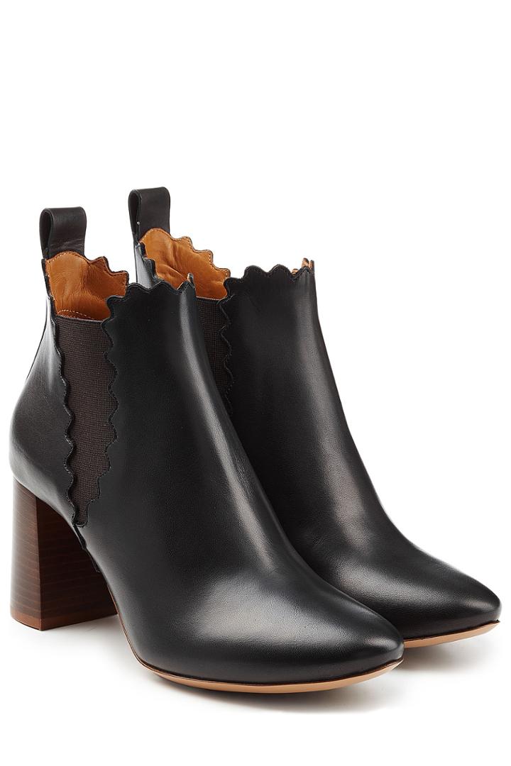 Chloé Chloé Leather Ankle Boots With Scalloped Trim - Black