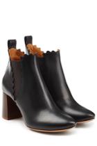Chloé Chloé Leather Ankle Boots With Scalloped Trim - Black