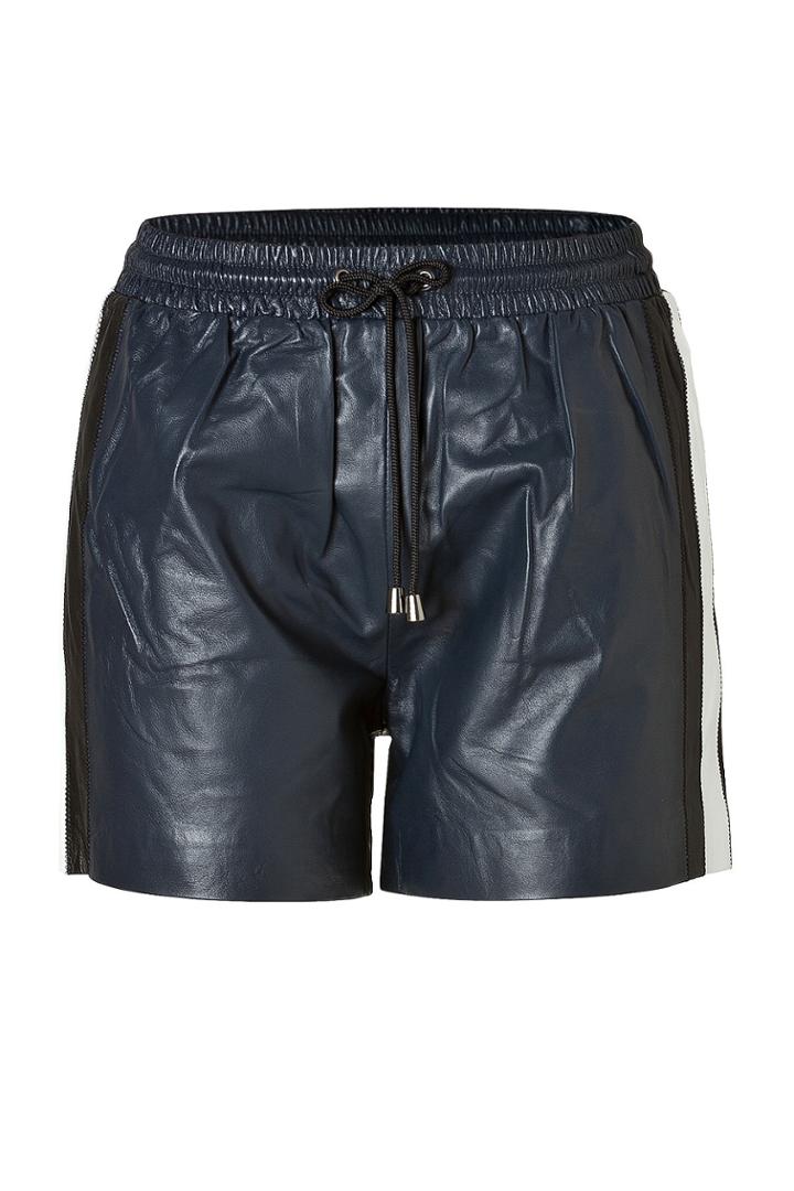 Jonathan Simkhai Jonathan Simkhai Leather Side Stripe Shorts In Navy