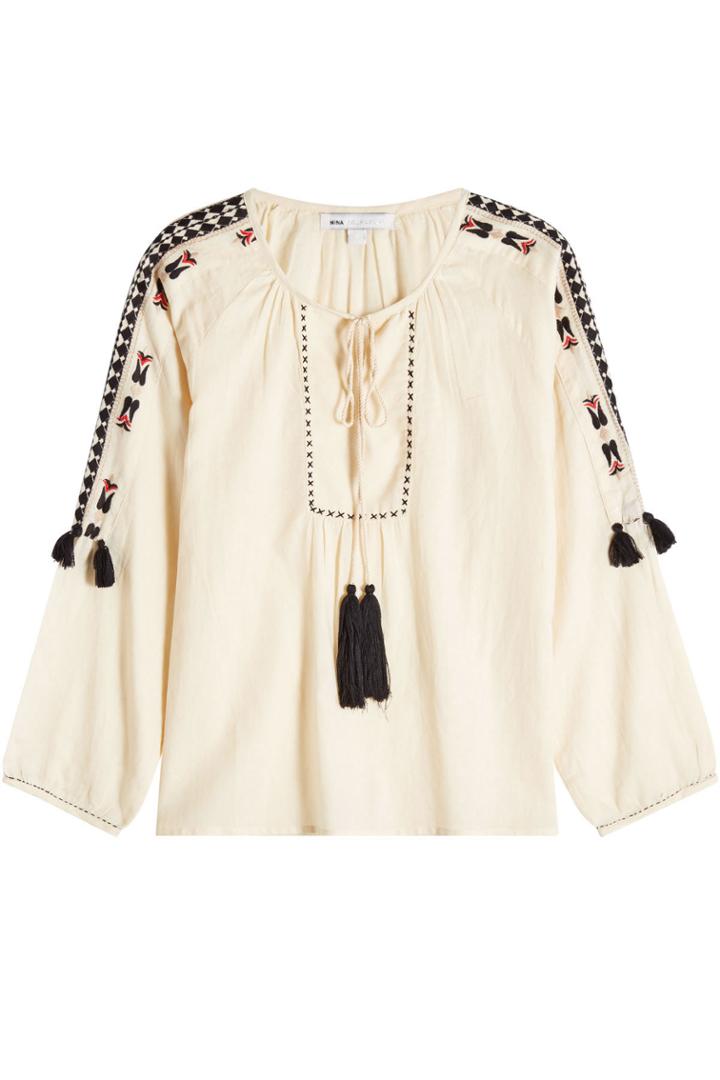 Nina Kaufmann Nina Kaufmann Embroidered Cotton Top With Tassels
