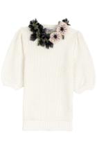 Valentino Cotton Knit Pullover With Decorative Floral Neckline