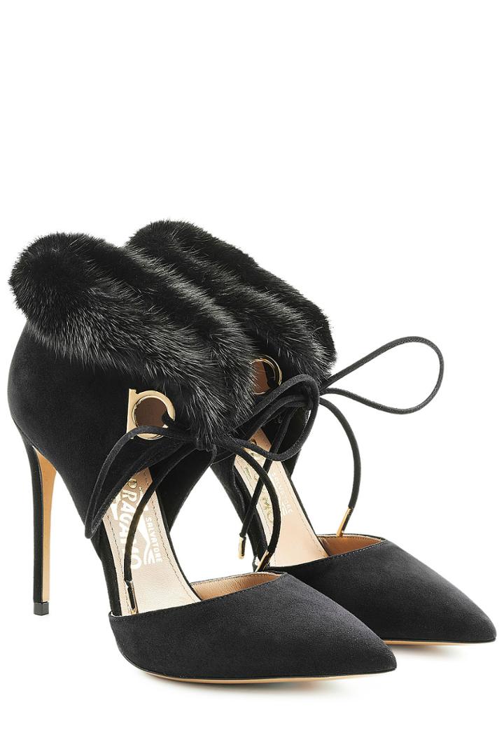 Salvatore Ferragamo Salvatore Ferragamo Suede Pumps With Fur - Black