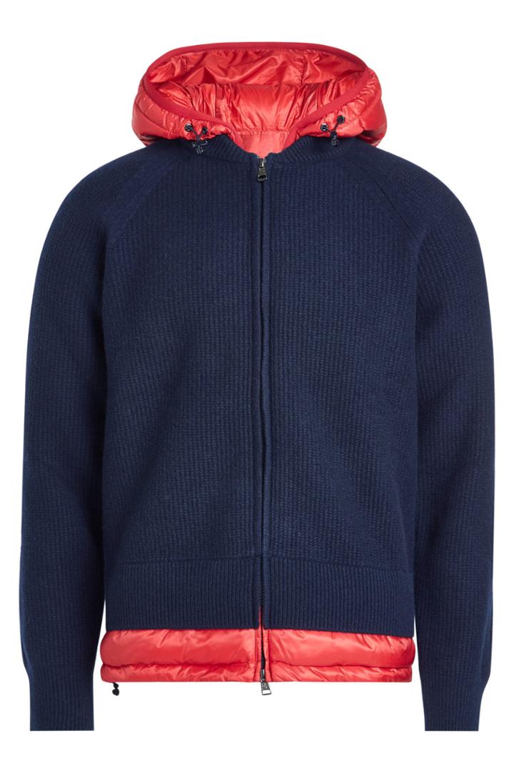 Moncler Moncler Zipped Virgin Wool Cardigan With Fabric Hood And Hemline