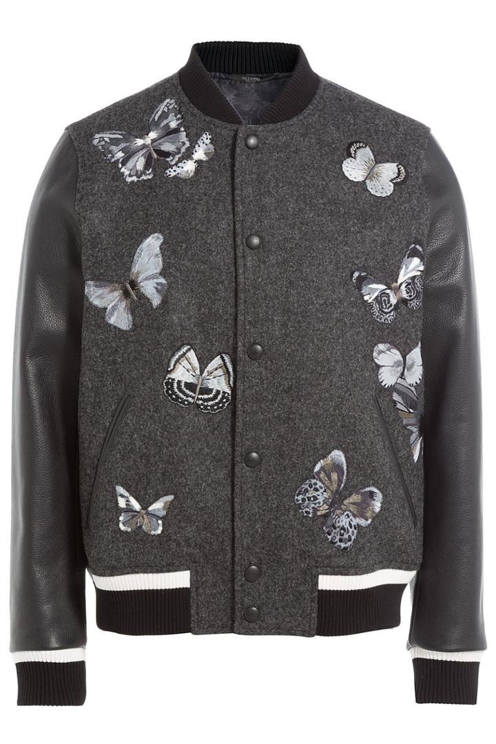 Valentino Valentino Wool Bomber Jacket With Leather Sleeves