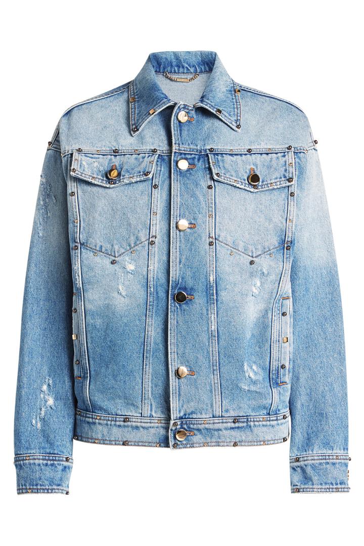 Versace Versace Embellished Denim Jacket With Printed Silk
