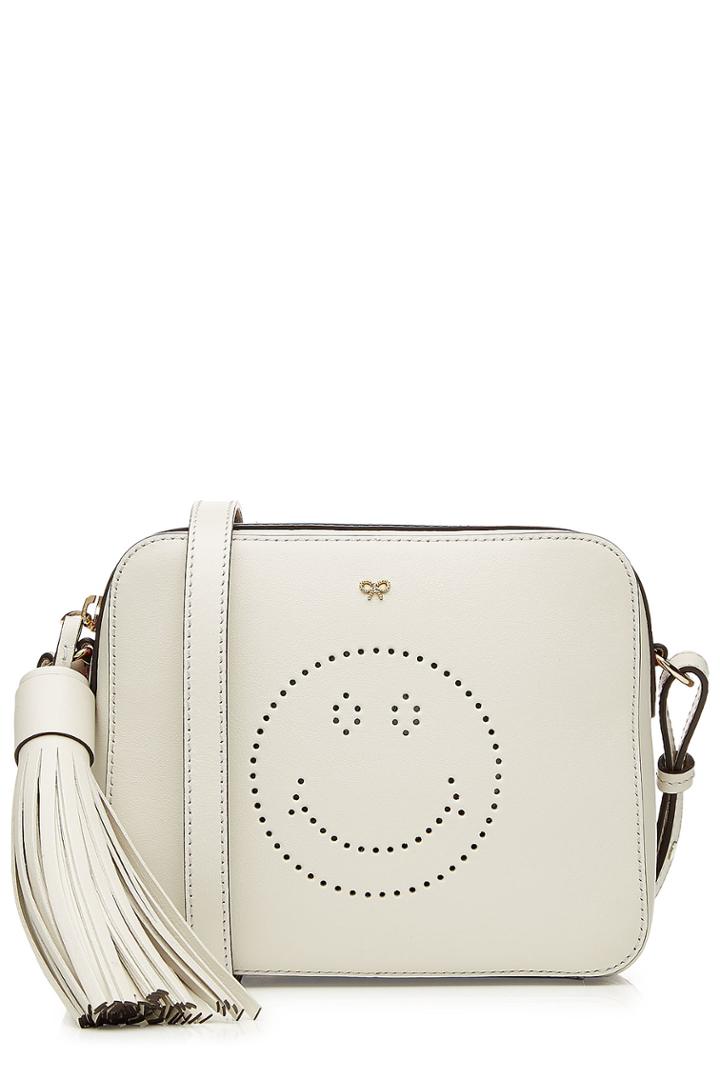 Anya Hindmarch Anya Hindmarch Smiley Cross Body Leather Shoulder Bag - Beige