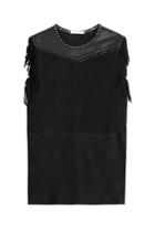 Iro Iro Suede Dress With Leather Fringe And Eyelets - Black