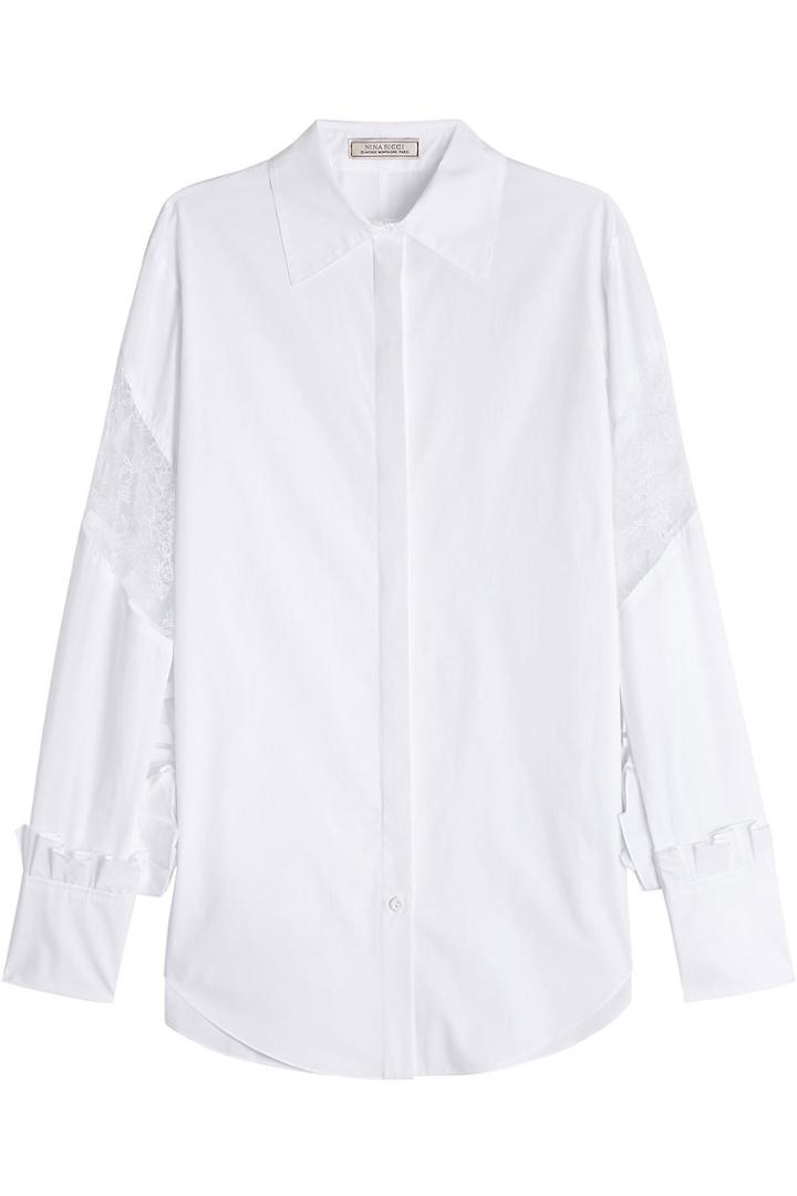 Nina Ricci Nina Ricci Cotton Shirt With Lace Panel And Flutter Details