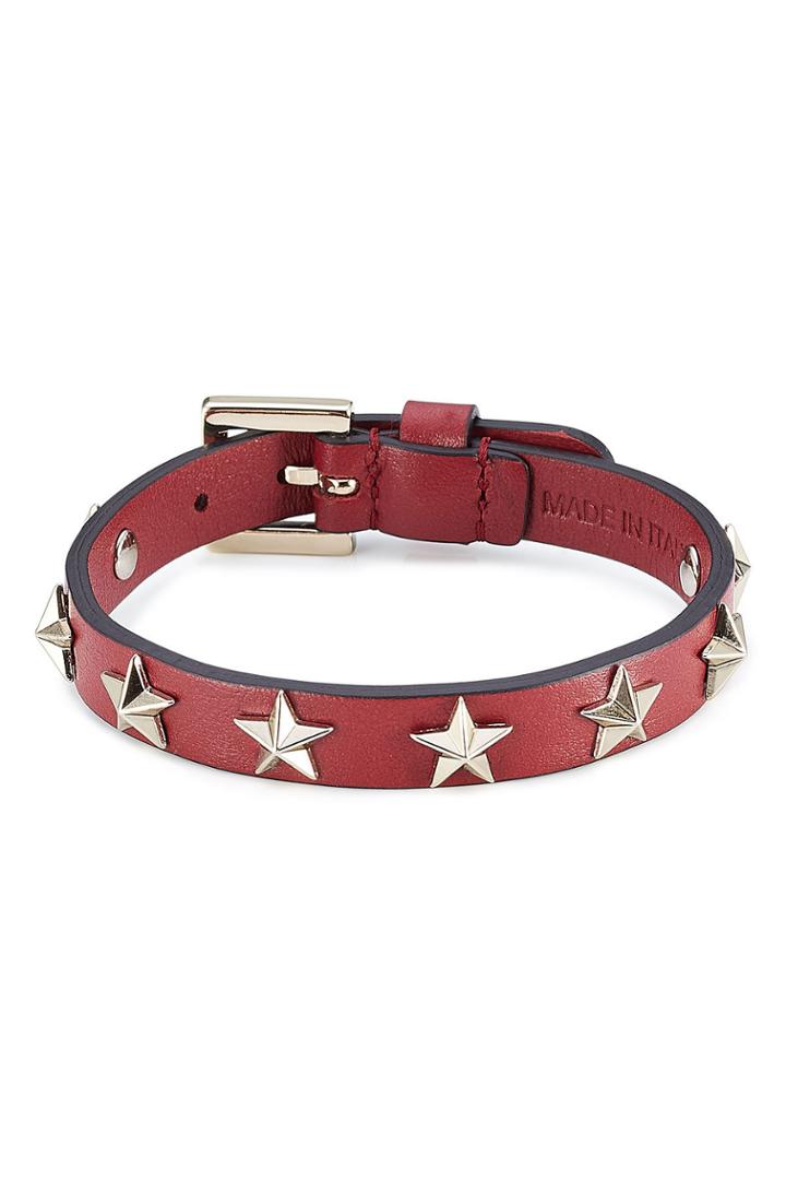 R.e.d. Valentino R.e.d. Valentino Star Studded Leather Bracelet - Red