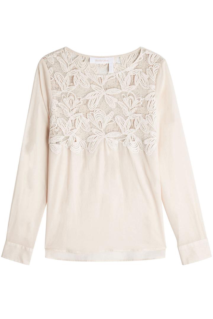 See By Chloé See By Chloé Lace Appliqué Cotton Top