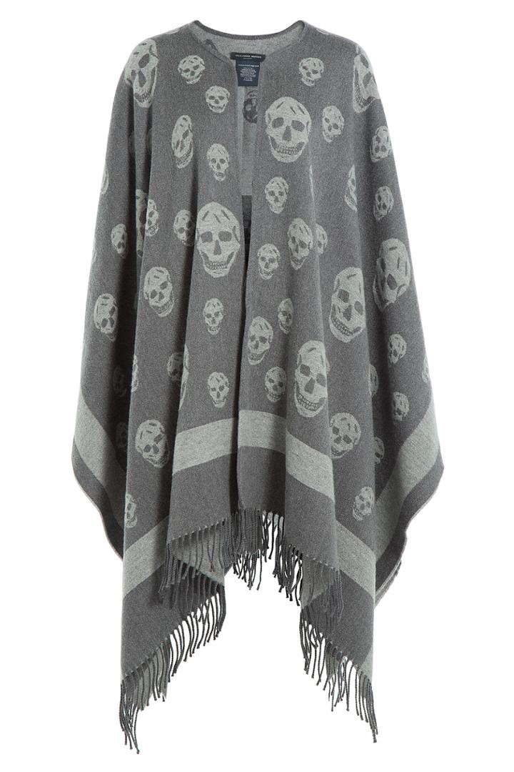 Alexander Mcqueen Alexander Mcqueen Wool-cashmere Intarsia Knit Poncho - Grey