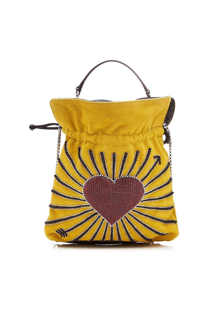 Les Petits Joueurs Les Petits Joueurs Trilly Hearts Embellished Suede Pouch