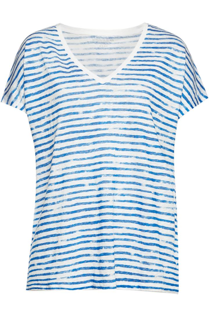Majestic Majestic Printed Striped Linen T-shirt