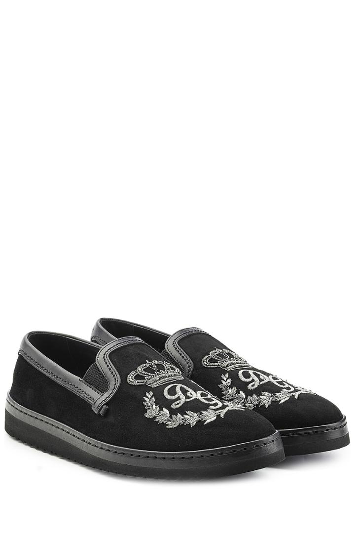 Dolce & Gabbana Dolce & Gabbana Embellished Leather Slip-ons - Black