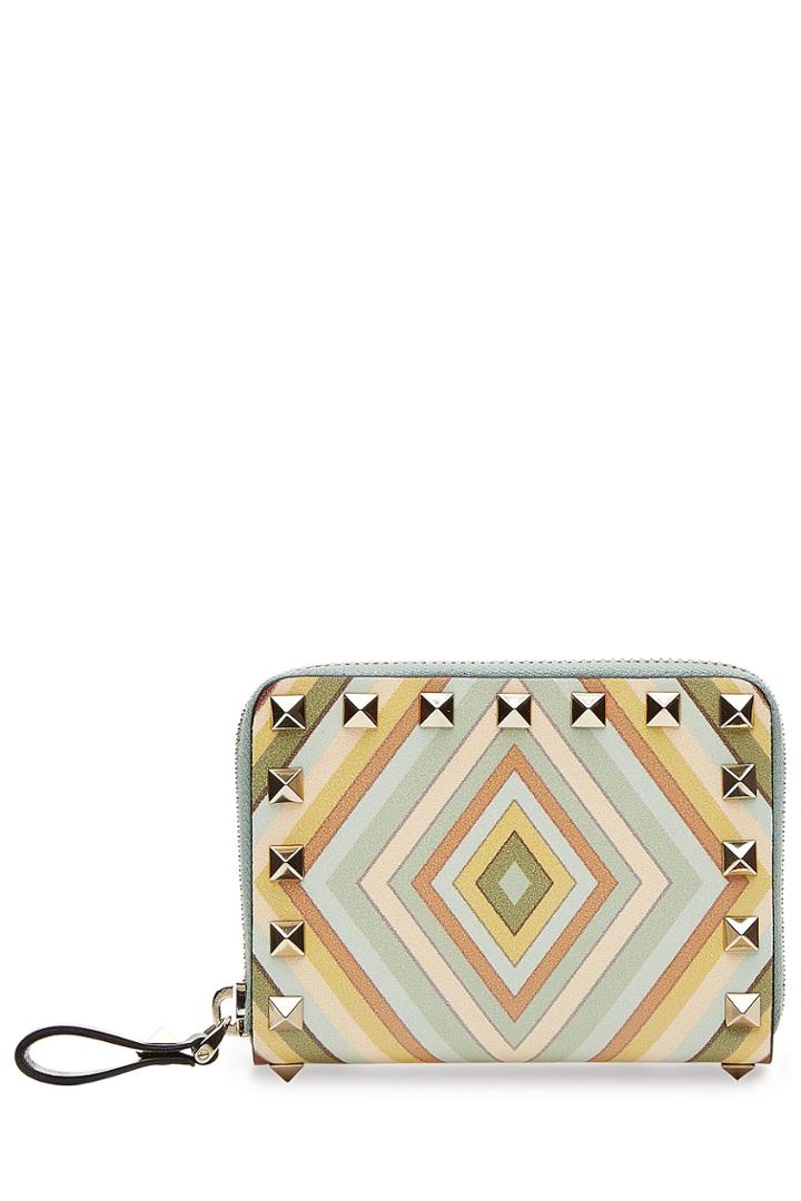 Valentino Valentino Rockstud Printed Leather Wallet - Green