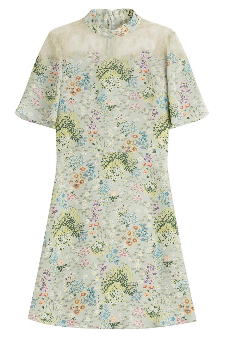 Valentino Valentino Printed Silk Dress With Lace