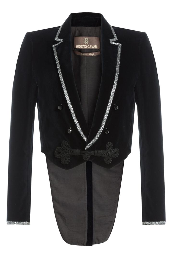 Roberto Cavalli Roberto Cavalli Velvet Blazer With Crystal Embellishment - Blue