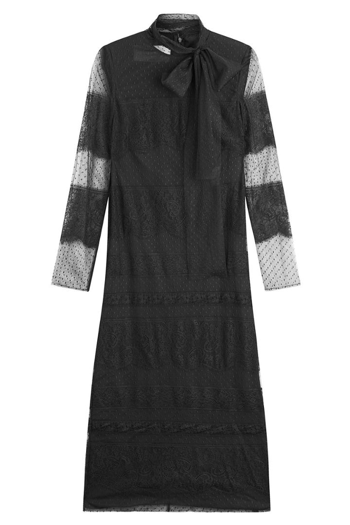Valentino Valentino Mini Dress With Tulle And Point D'esprit - Black