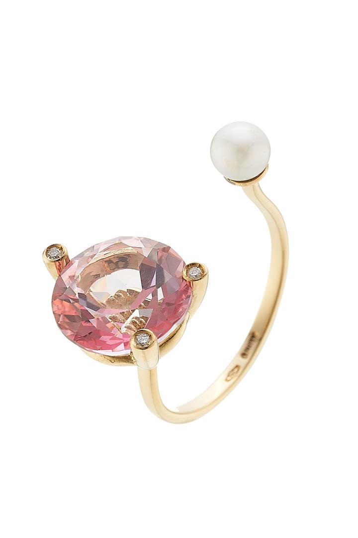 Delfina Delettrez Delfina Delettrez 18kt Gold Ring With Pink Topaz, White Diamonds And Pearl - Rose
