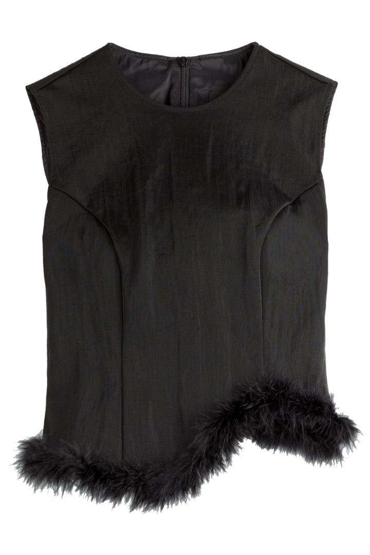 Simone Rocha Simone Rocha Mesh Top With Marabou Feathers - Black