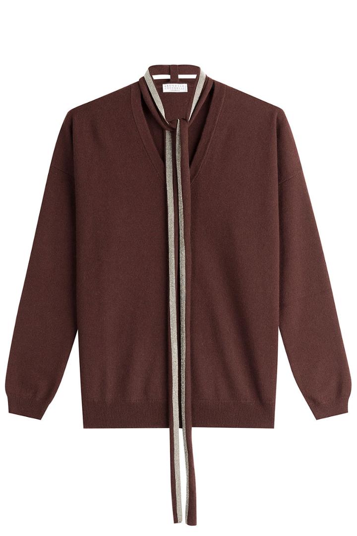 Brunello Cucinelli Brunello Cucinelli Cashmere Pullover With Embellished Scarf - Purple