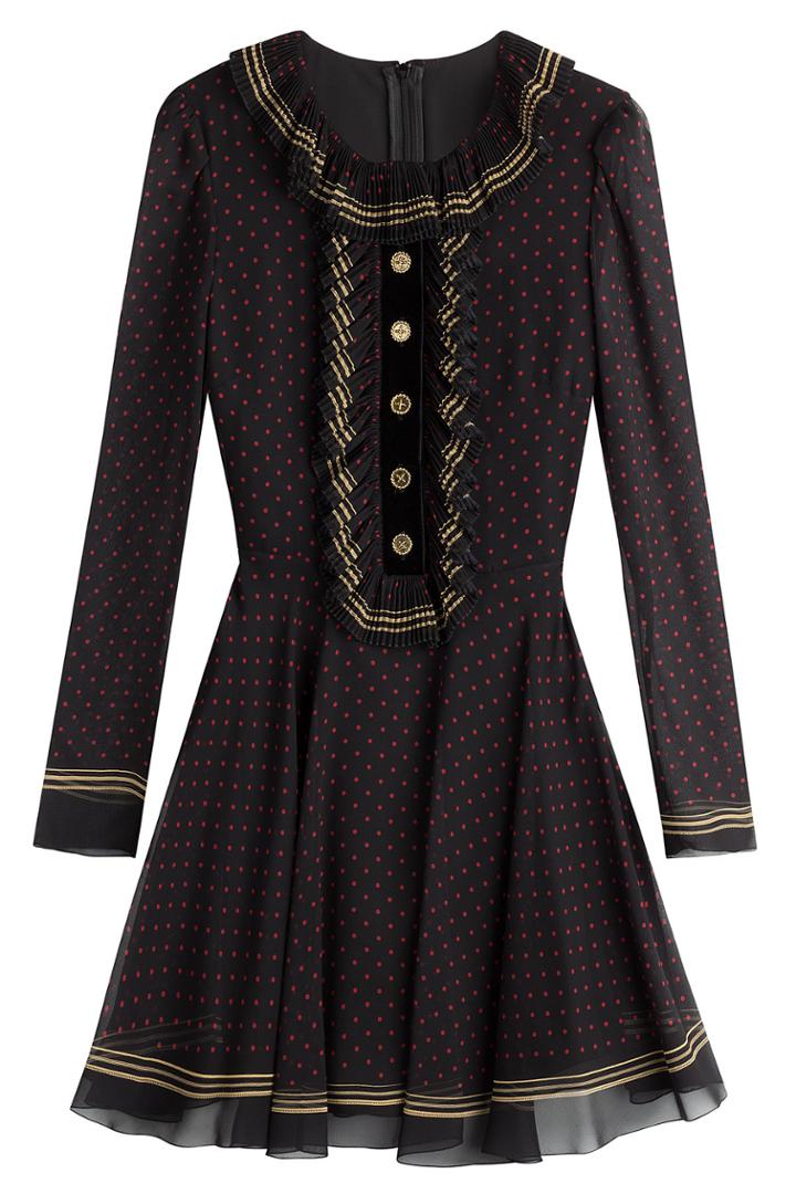 Philosophy Di Lorenzo Serafini Philosophy Di Lorenzo Serafini Printed Silk Dress With Ruffled Collar - Black