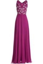 Jenny Packham Jenny Packham Embellished Silk Evening Gown - Purple